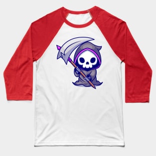 Cute Grim Reaper Holding Scythe Cartoon Baseball T-Shirt